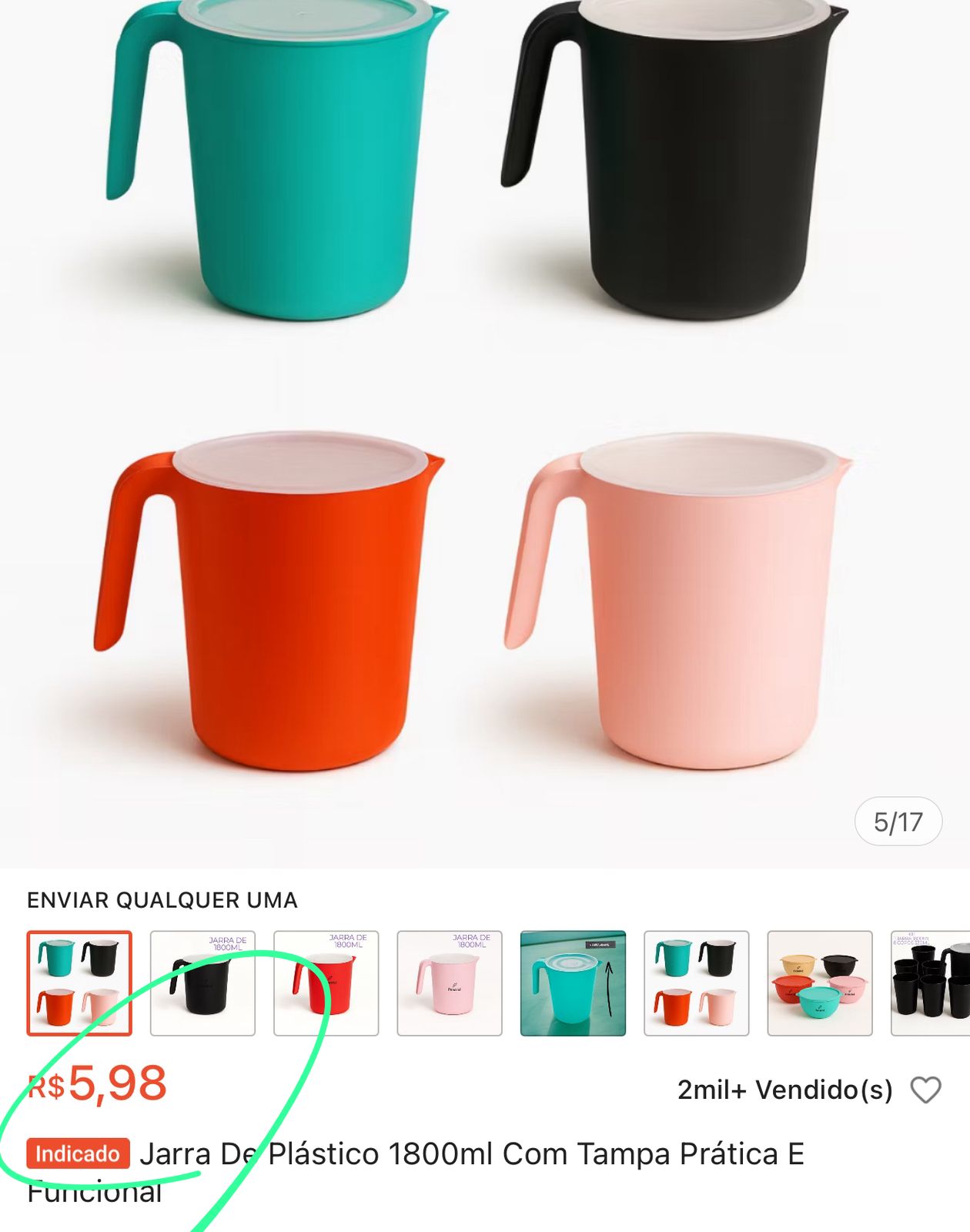 Jarra De Plástico 1800ml Com Tampa Prática E Funcional