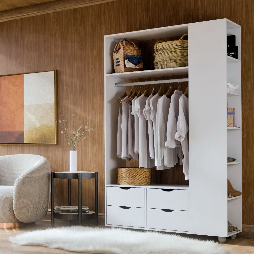 Closet Smart em MDP/MDF com 4 Gavetas e Cabideiro – Organizador Moderno para Quarto 190x120cm