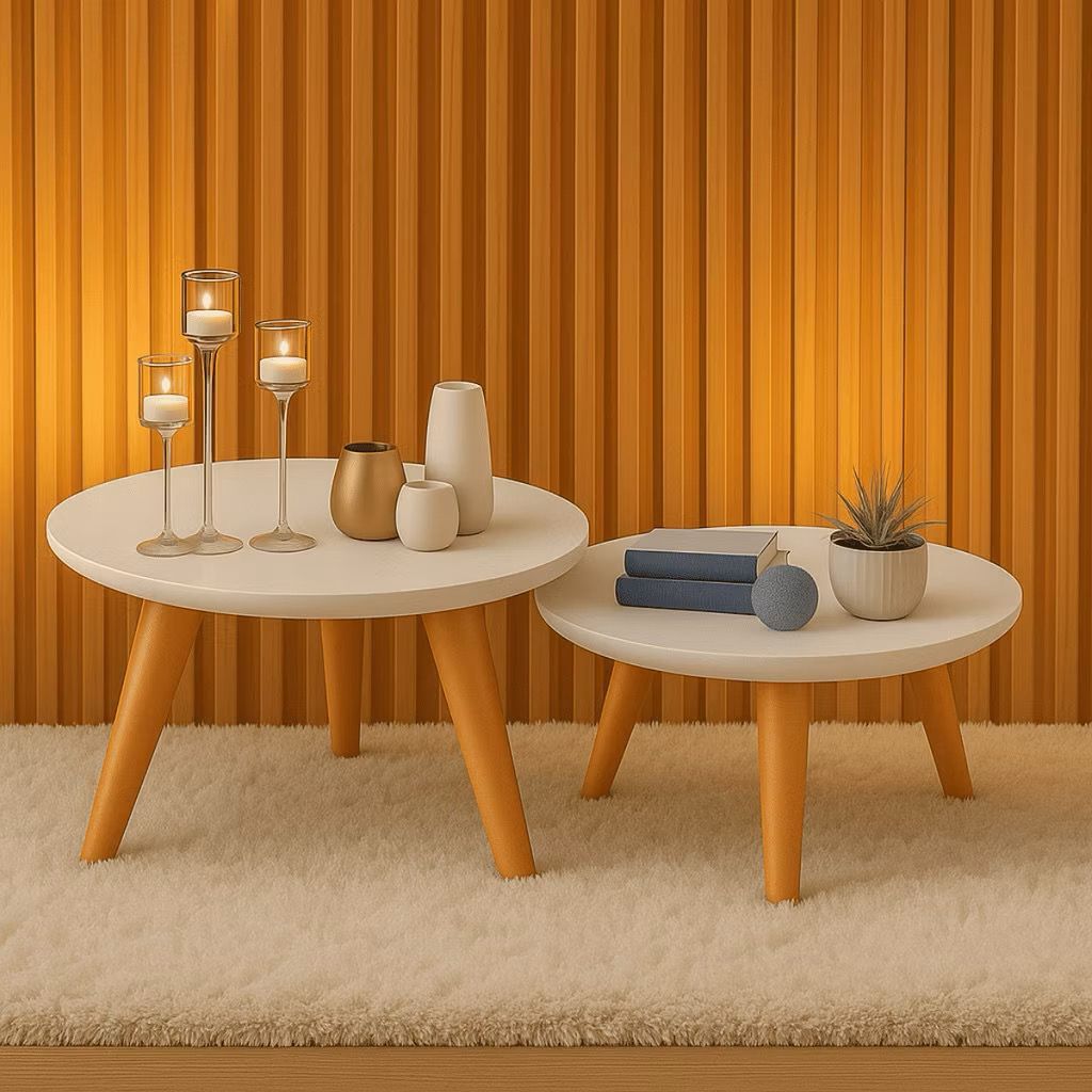 Mesas De Centro Redonda Com Pés Plástico PVC Caramelo Kit 2un Para Sala Sofá Decoração