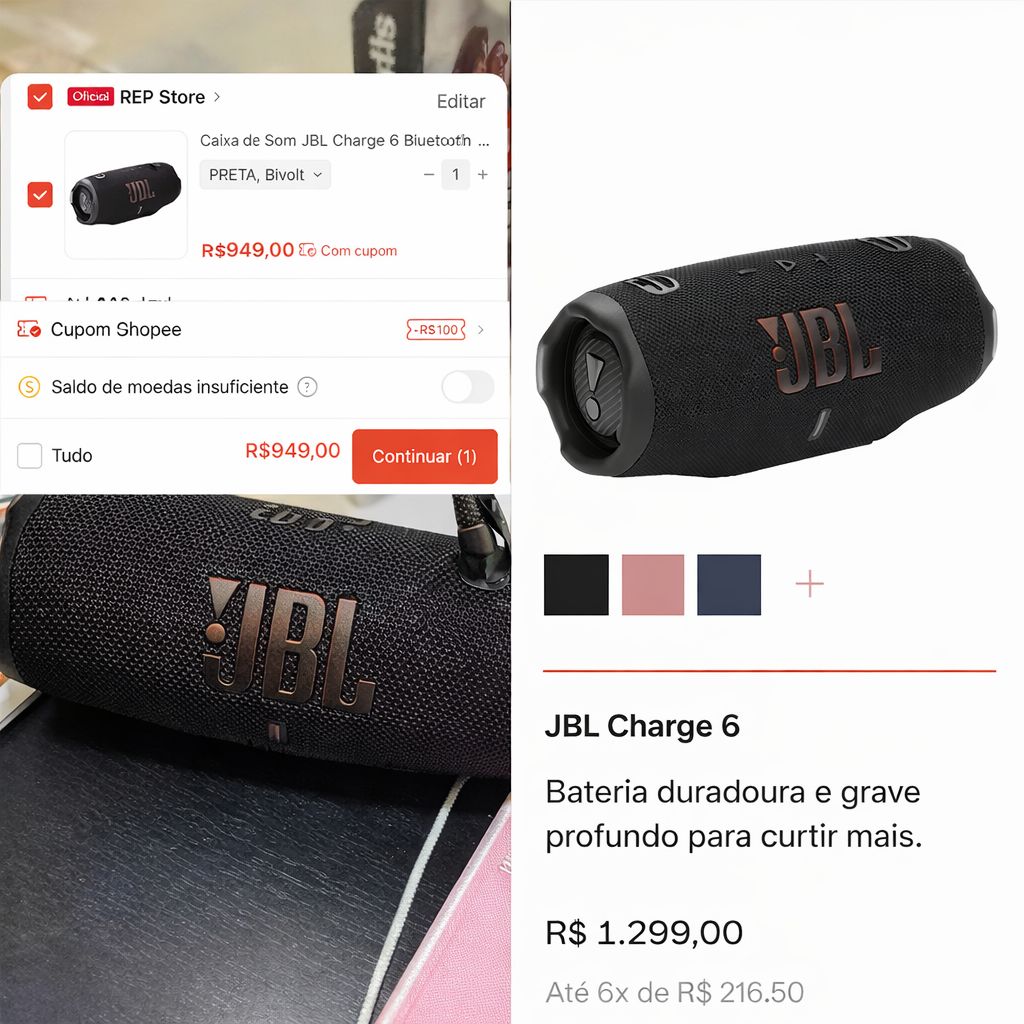 Caixa de Som JBL Charge 6 Bluetooth Preta