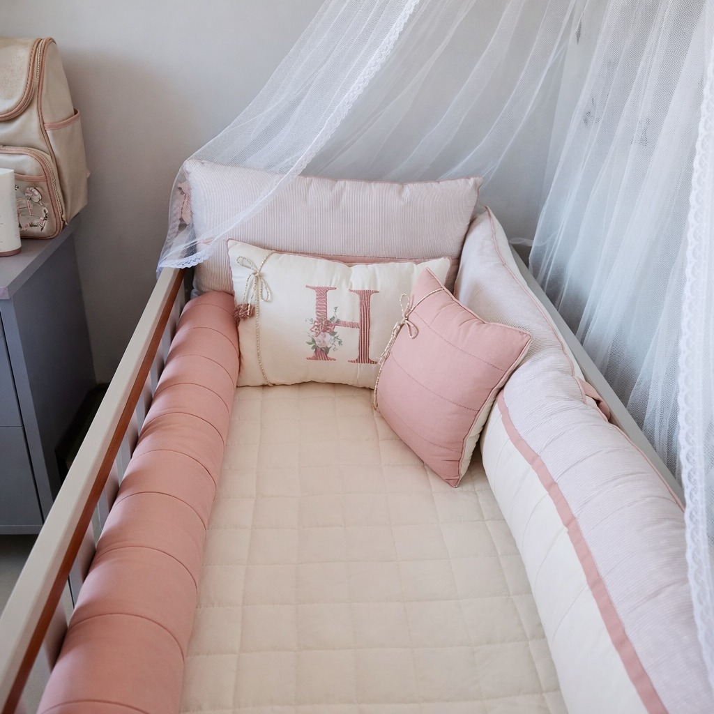 Kit Berço Americano Menina Bita Rose Blush 11 Peças Algodão
