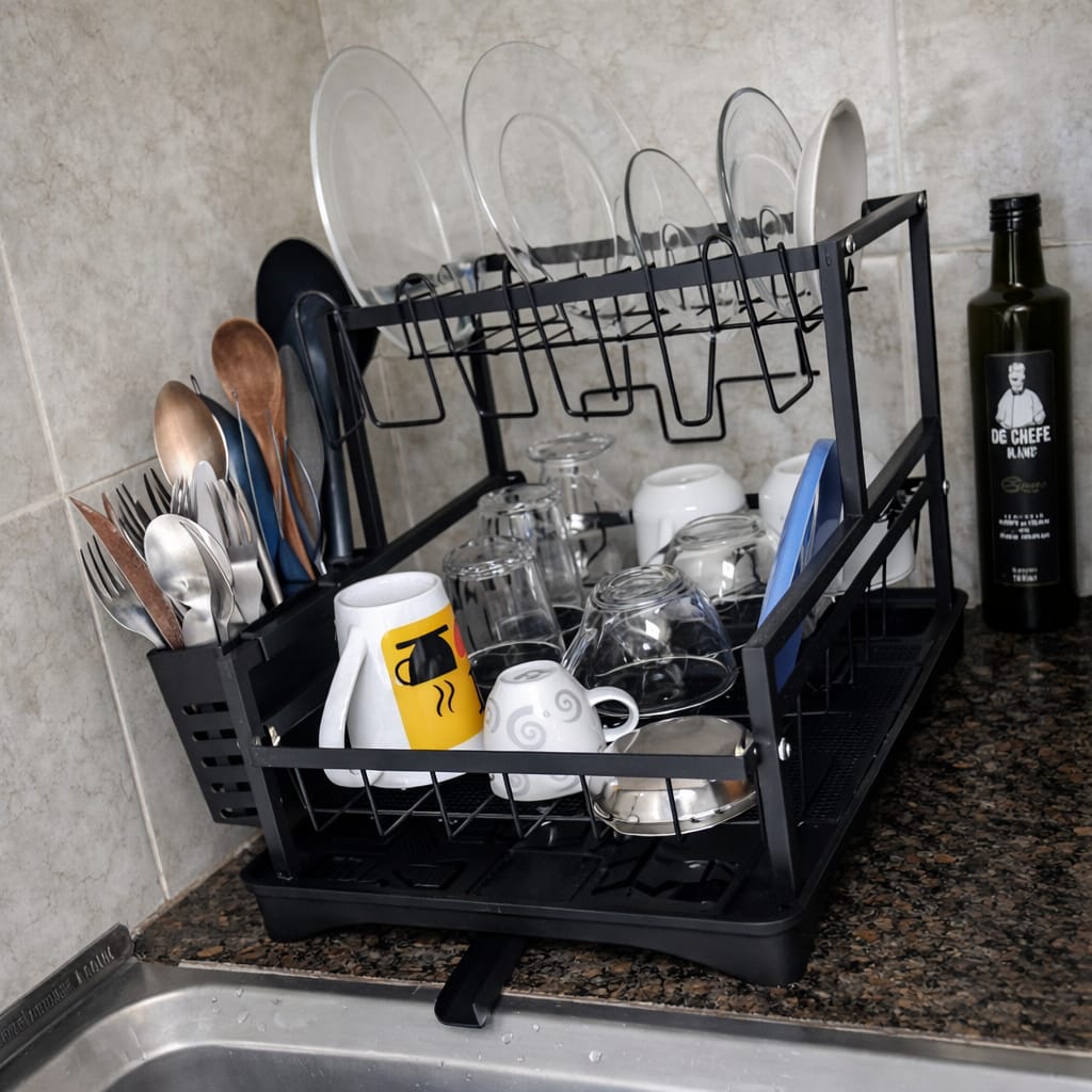 Escorredor de Louças Rack Aço Carbono Organizador Preto