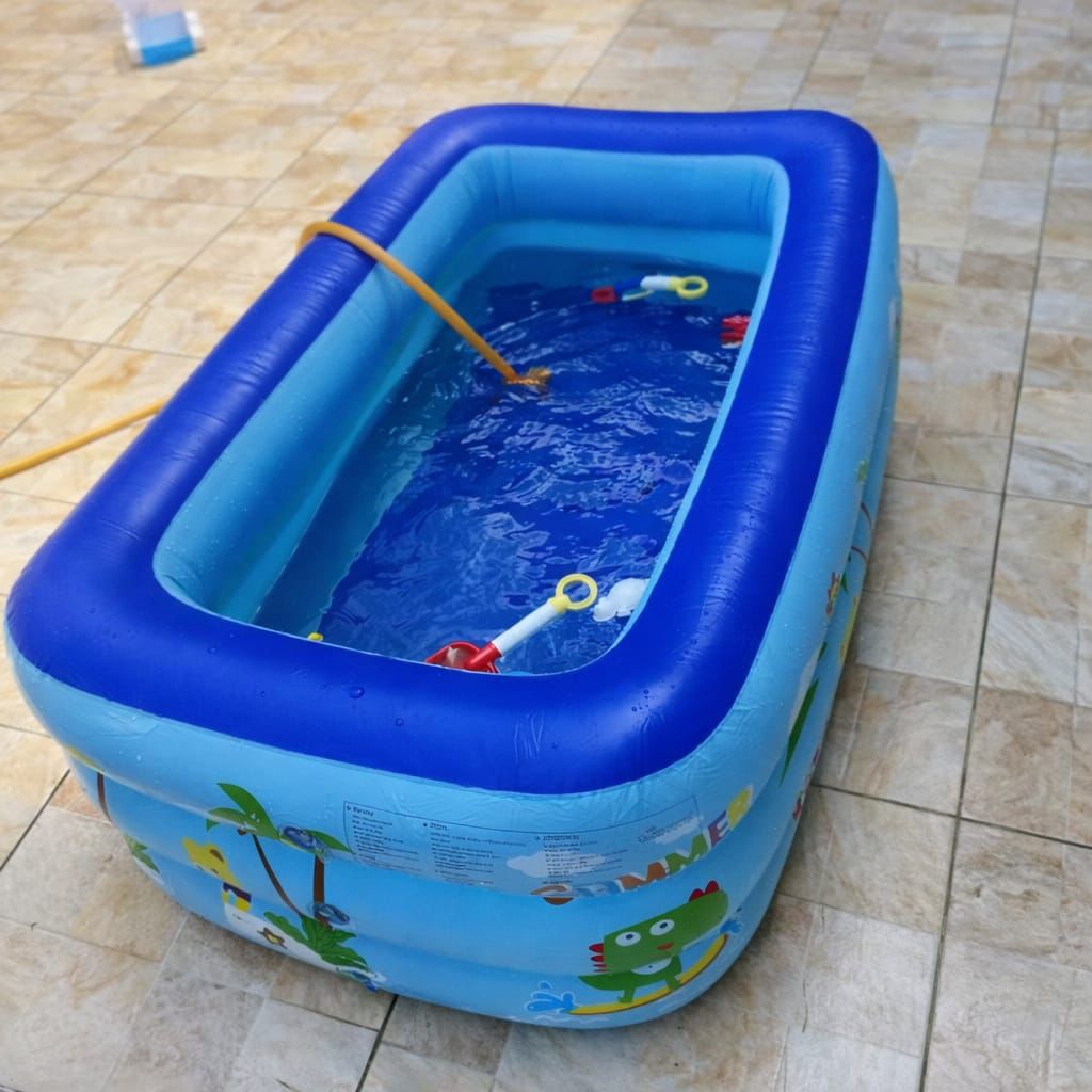 Piscina Inflável Retangular Infantil 3 Anéis 150cm 300 Litros Azul ou Rosa