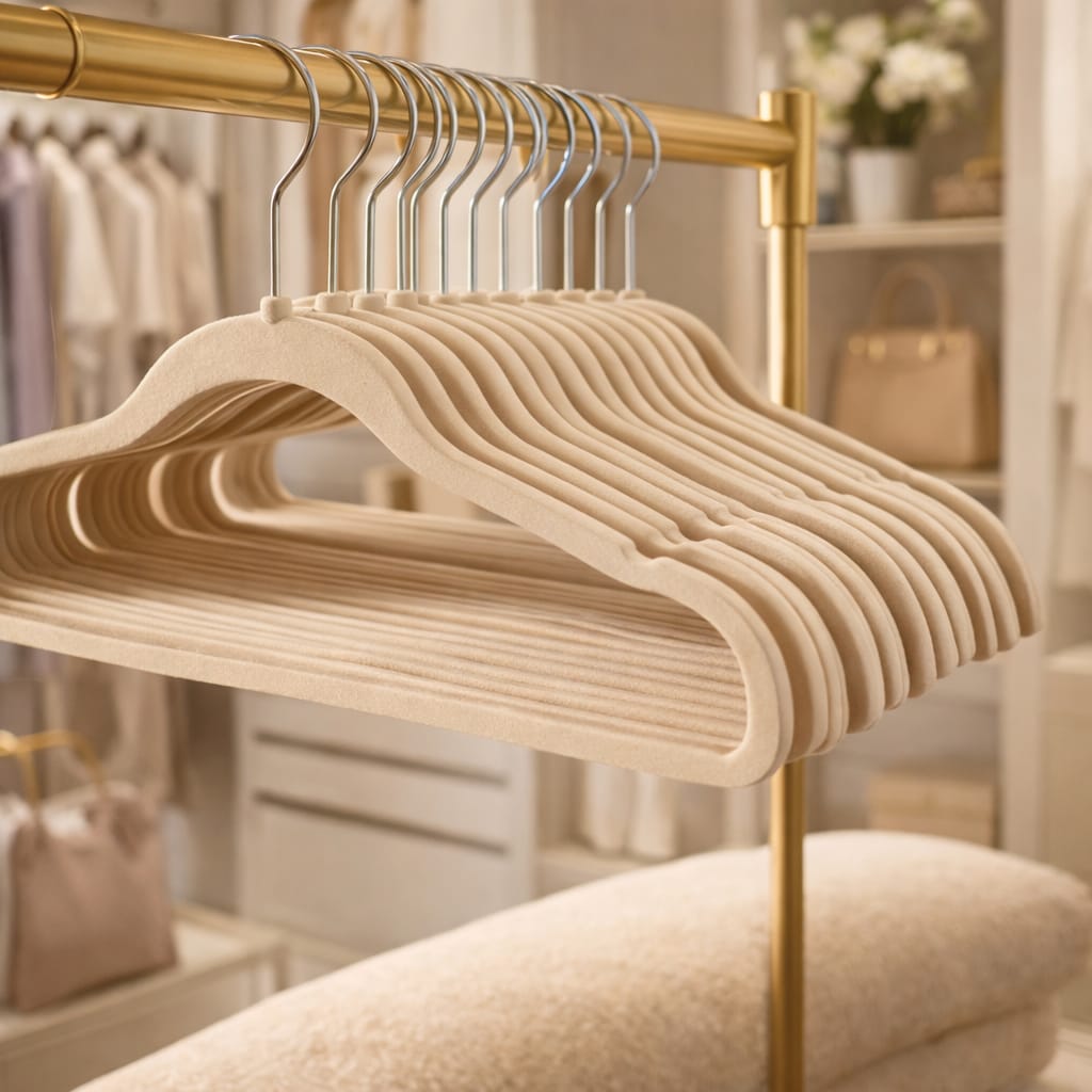 Kit 20 Cabides De Veludo Infantil Preto Bege Ultra fino Slim