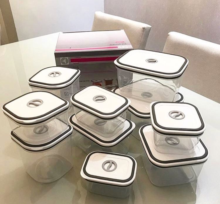 Potes Herméticos Electrolux de Plástico Cinza Escuro Retangular com 8 Unidades