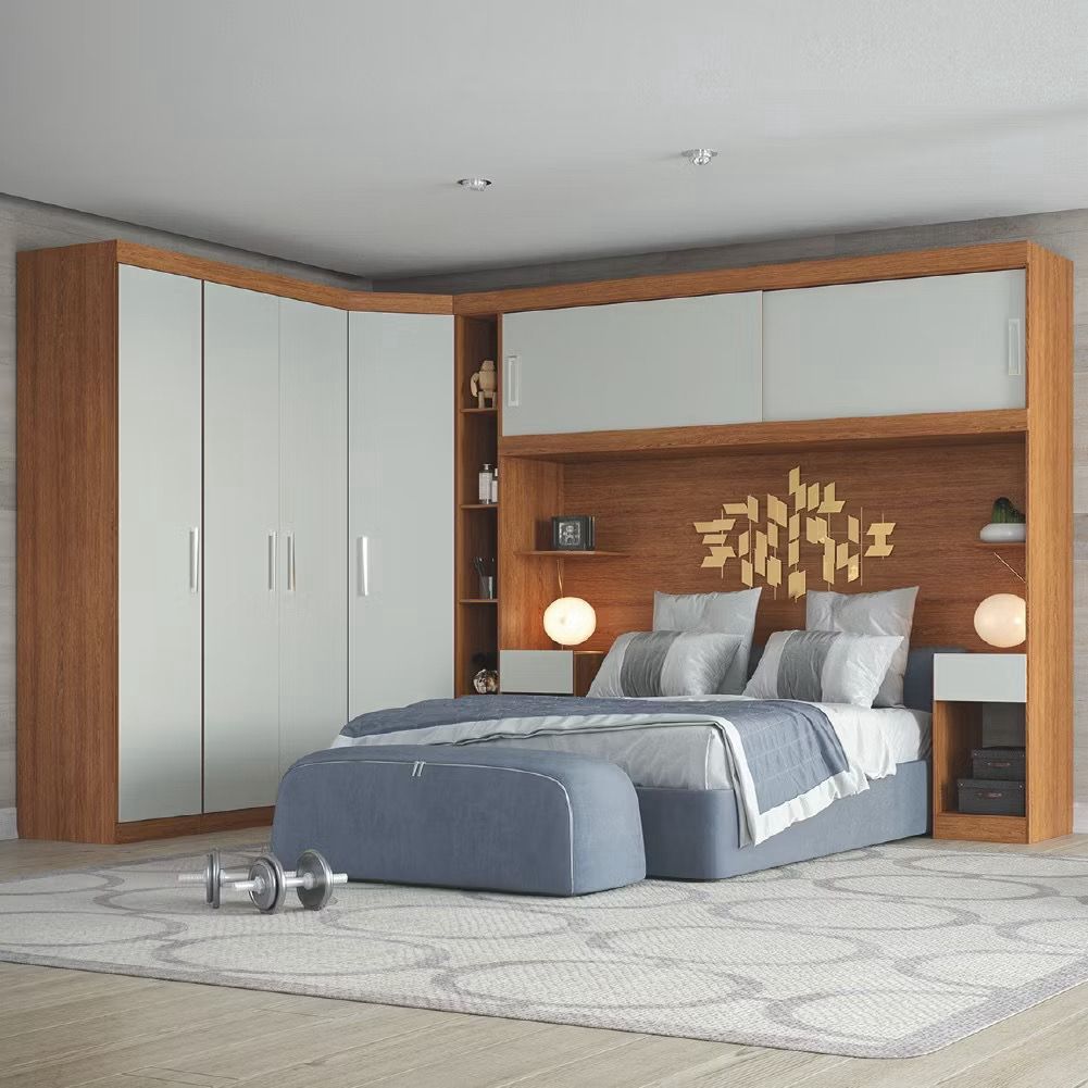 Guarda Roupas Modulado Com Cabeceira de Casal 1,38m Genova Plus 6 Portas 4 Gavetas Freijó/Off White Batrol