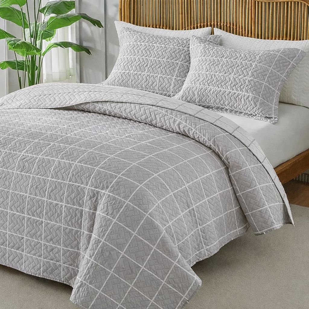 Kit Colcha Cobre Leito 300 Fios Grid 3 Peças Itália Dupla Face Porta Travesseiro Aba Americana King Queen Casal Solteiro