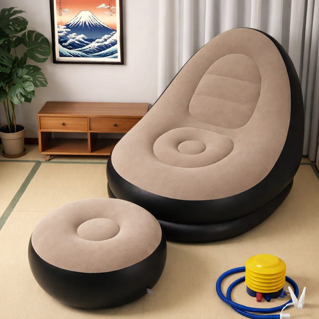Conjunto Poltrona e Puff Inflável Ultra Lounge Portátil Descanso Preguiçoso Sofá Poltrona CASA BEAUTY