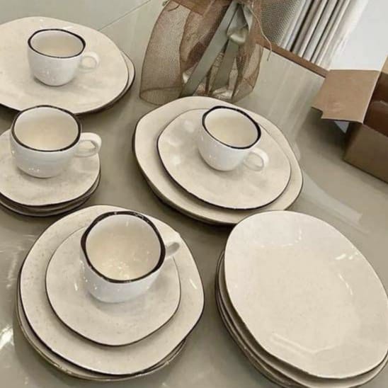 Aparelho de Jantar e Chá Porcelana 30 Peças Ryo Maresia Jogo de Pratos e Xícaras Oxford