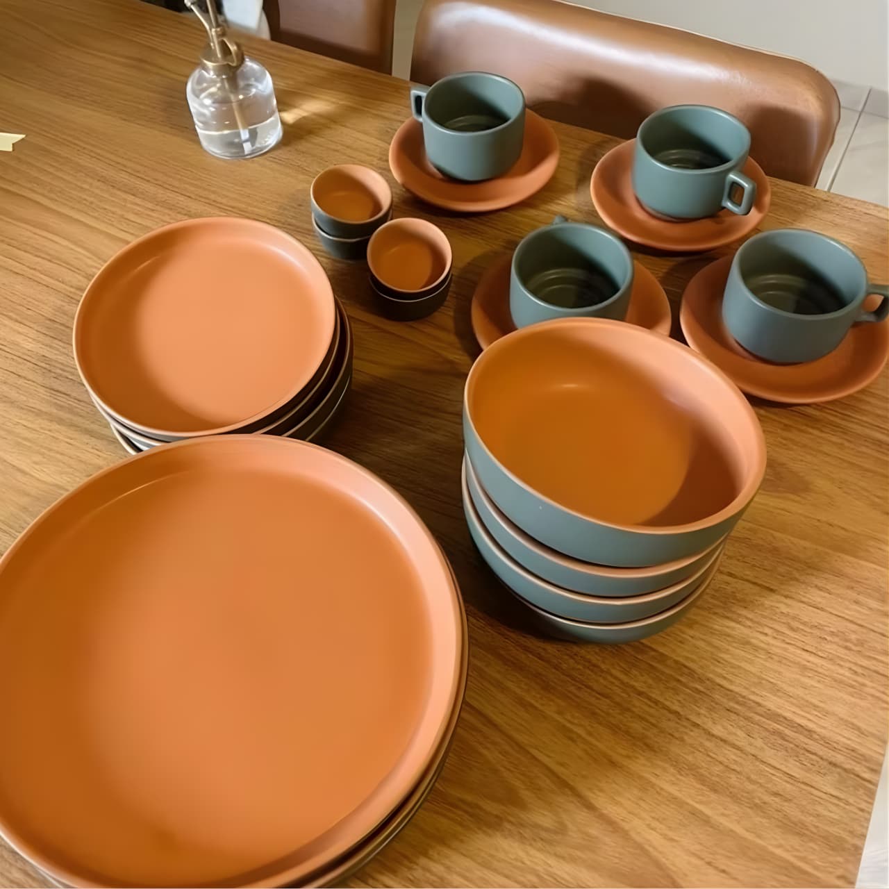 Aparelho de Jantar Verde com Terracota Rústico Cerâmica 24-36 Peças