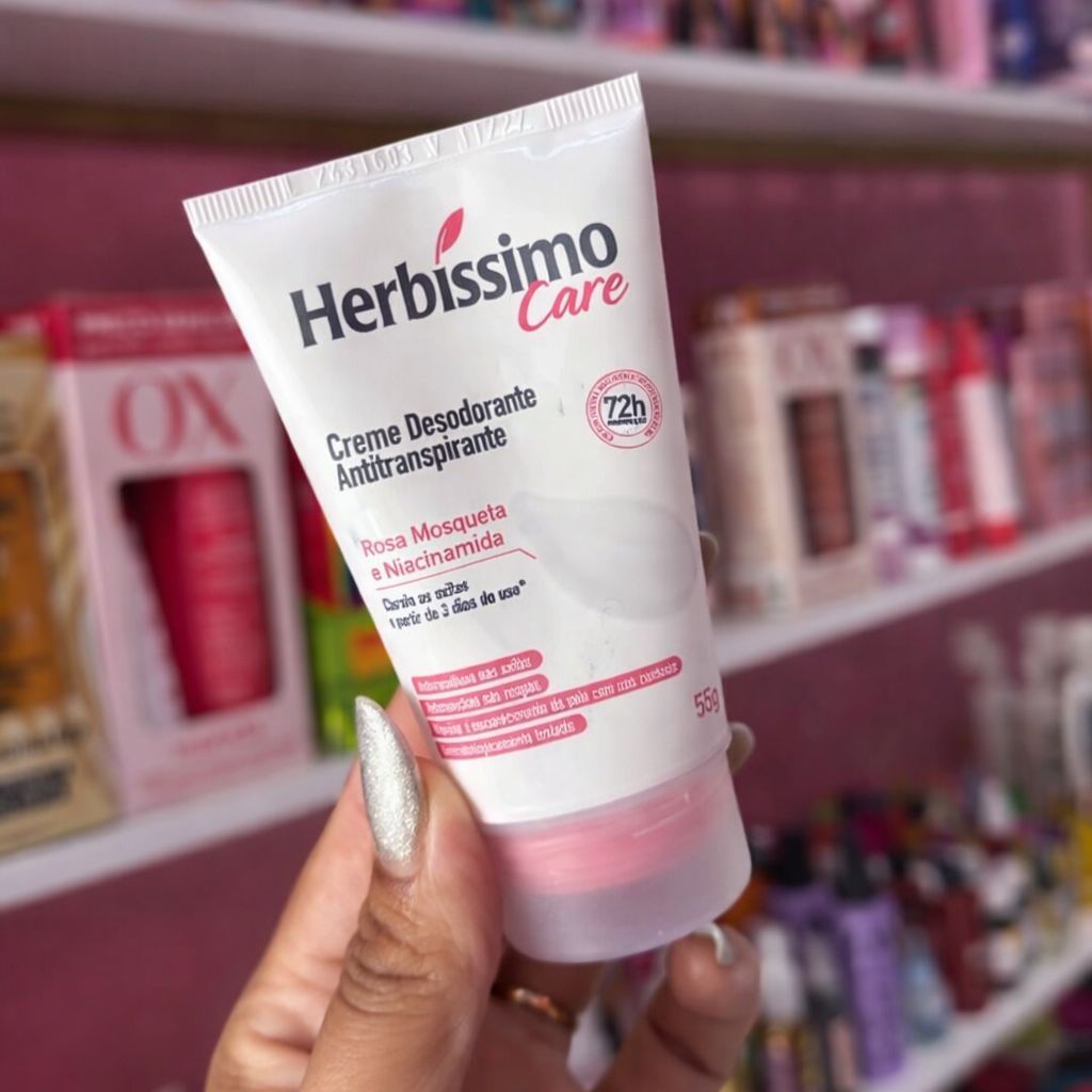 Desodorante Creme Antitranspirante Herbíssimo Bisnaga Rosa Mosqueta e Niacinamida 55g