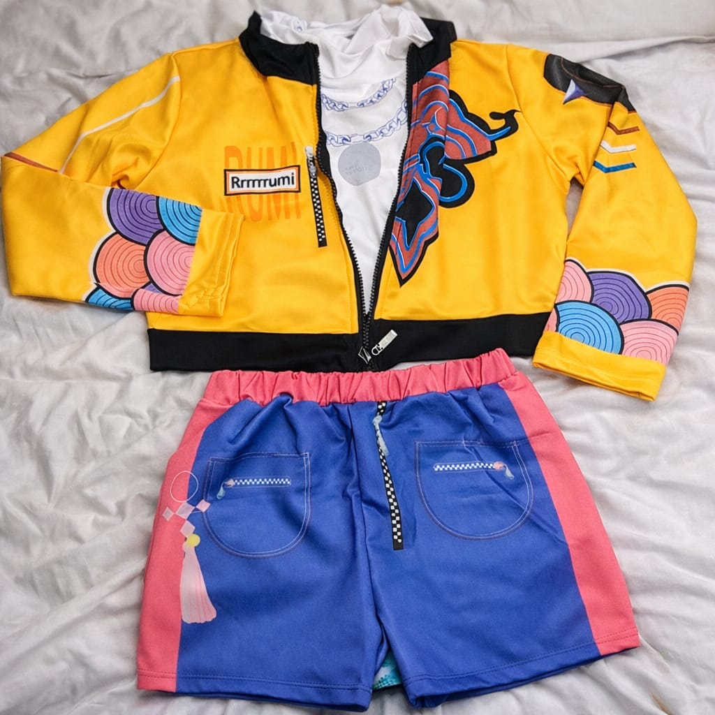 Fantasia Guerreiras Kpop Infantil Rumi Guerreira K-Pop Luxo Dança Show Menina Carnaval Dia Das Crianças