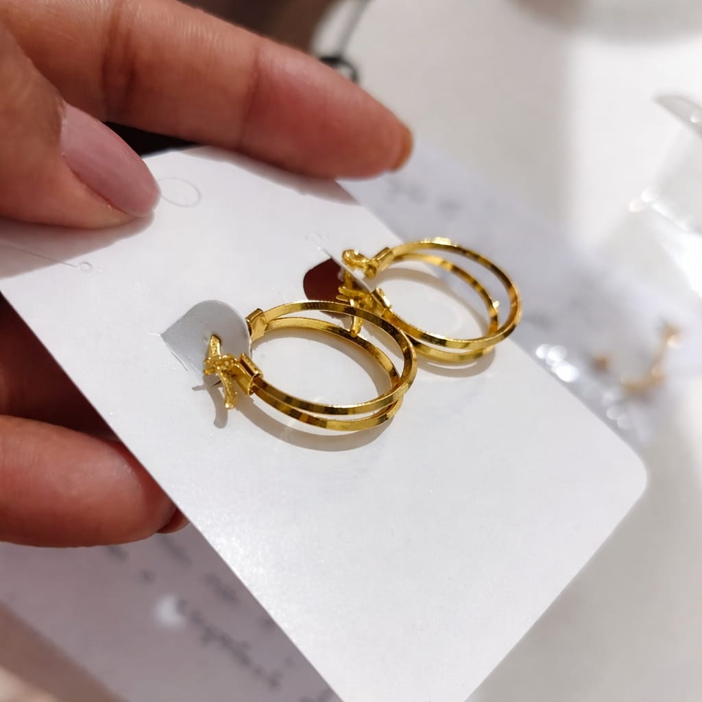 Brinco Argola Dois Fios Com Fecho Italiano Banhado a Ouro 18K - D France Semijóias