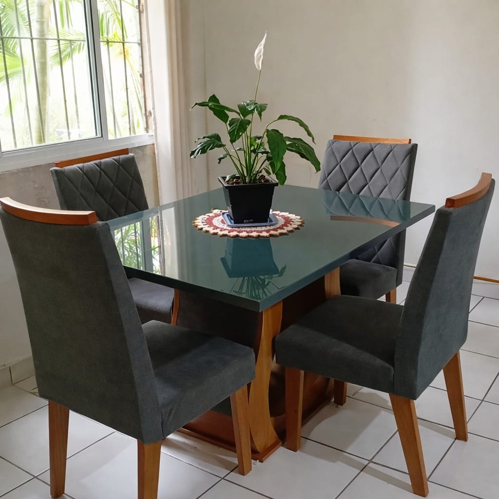 Mesa de Jantar 4 Lugares Los Angeles com Vidro