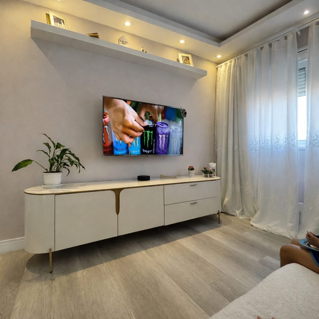 Rack Para Sala de Estar TV 75 Pol Orgânico Dion D05 Off White - Lyam Decor