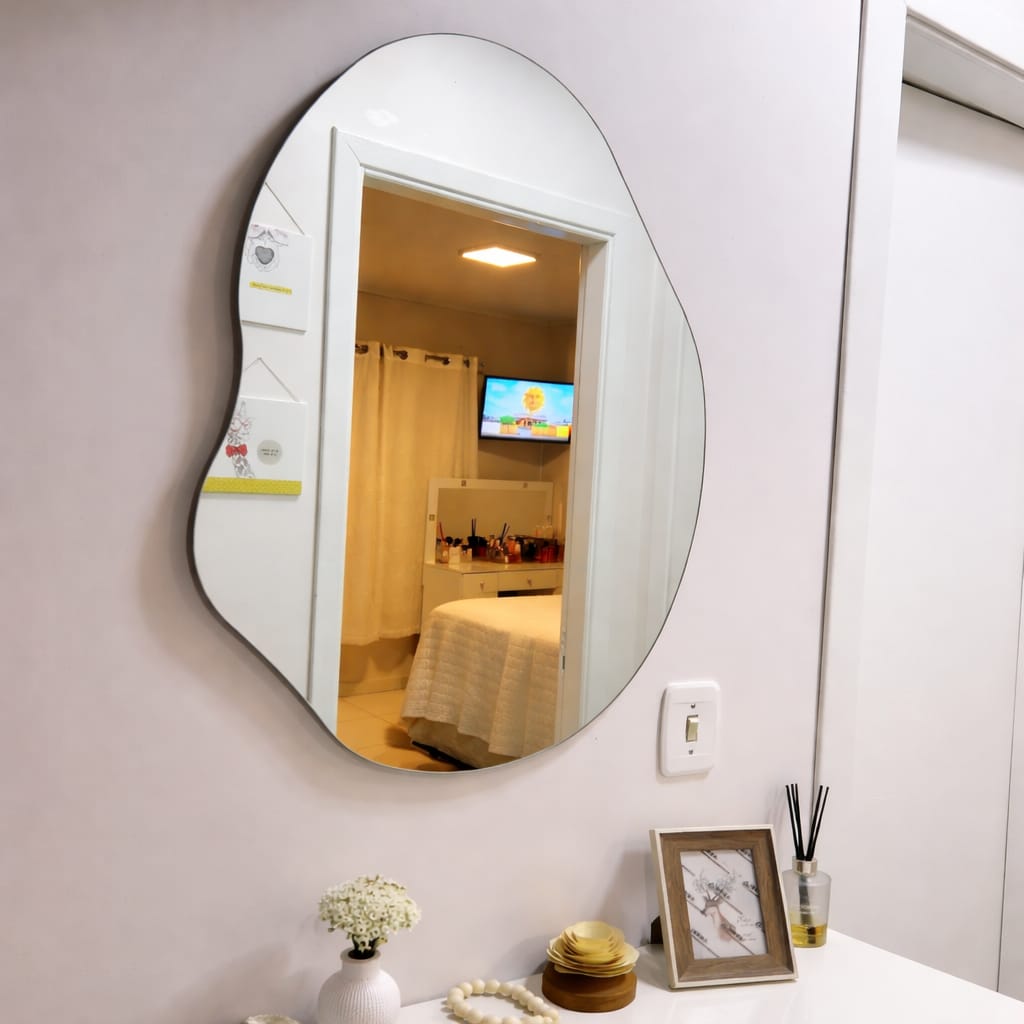 Espelho Pinterest Retrô Lapidado Orgânico 55x75cm de Parede Minimalista Banheiro Hall Entrada Lavabo