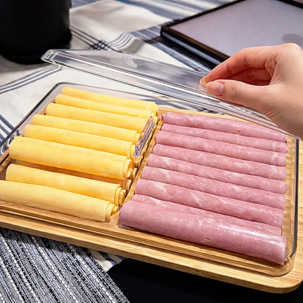 Porta Frios Duplo Em Bambu Com Tampa Em Acrílico Linha Sense OU