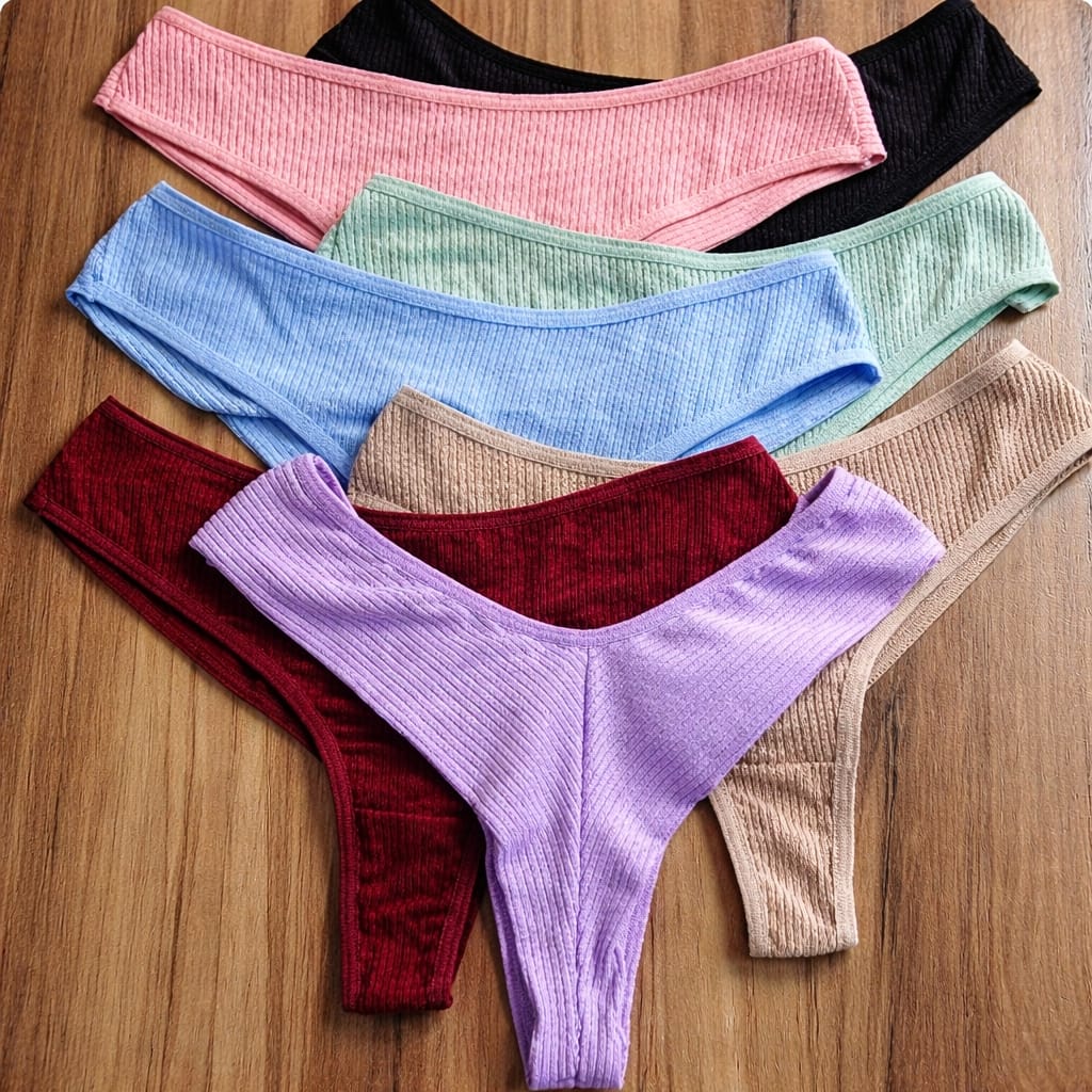 Kit 5 Calcinhas Femininas Caneladas Suede Empina Bumbum Conforto Tanga