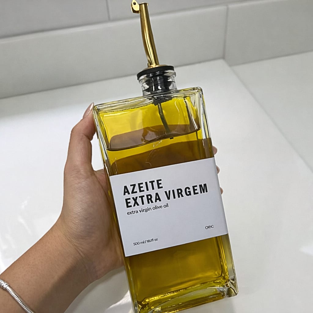 Galheteiros Luxo Vidro 500ml com Bico Dosador Dourado | Gold - Porta Azeite / Porta Óleo / Shoyu / Pimenta / Q1DC