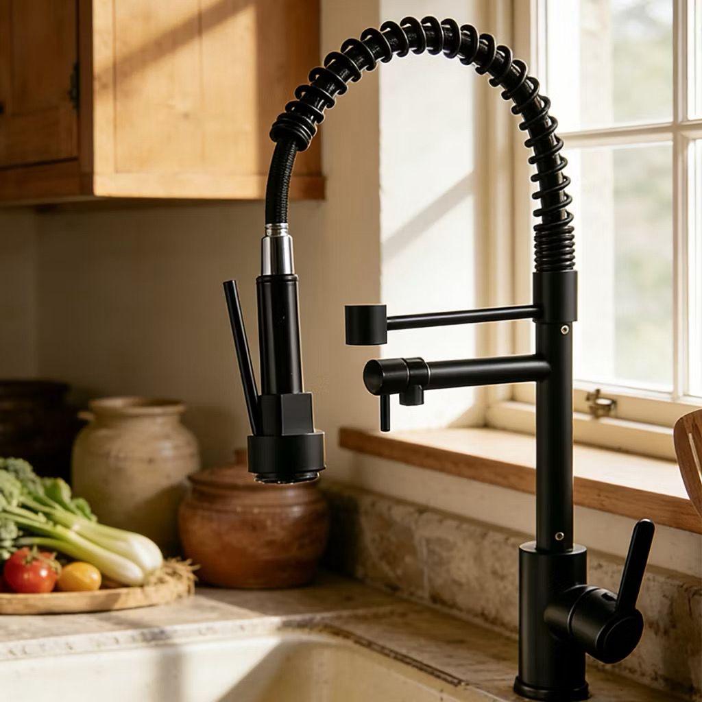 Torneira De Cozinha Gourmet Alça Única Com Extensor De Spray Tubo De Água Flexível Superior Prateado Para Ajuste