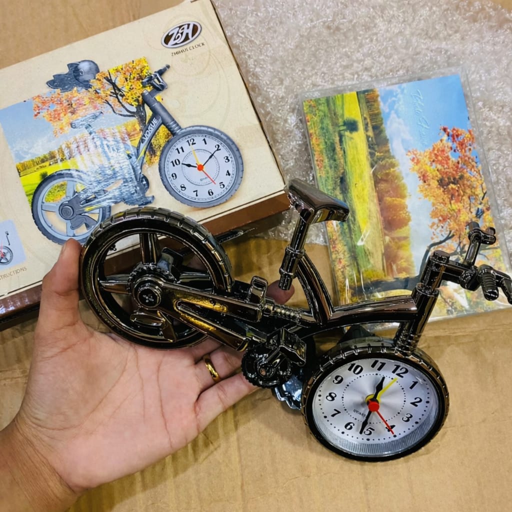 Porta Retrato Bicicleta Com Relógio De Mesa Decoração