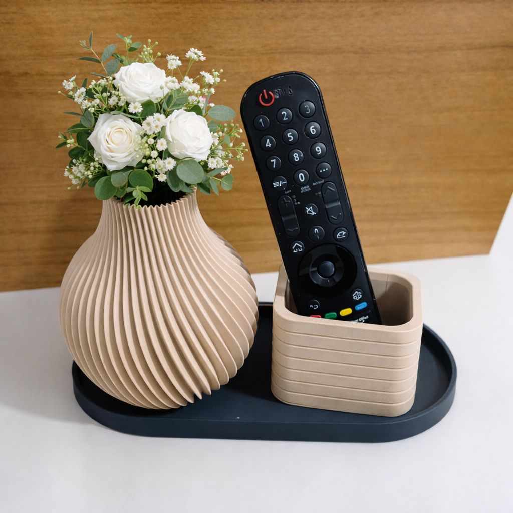 Kit Organizador Controle Remoto + Vaso Decorativo 3D – Design Moderno Minimalista