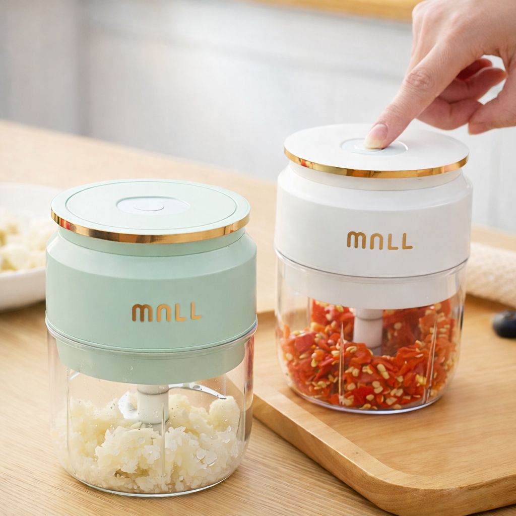 Novo Mini Processador De Alimentos Portátil USB Moedor Alho Com 03 Lâminas Elétrico Sem Fio Recarregável